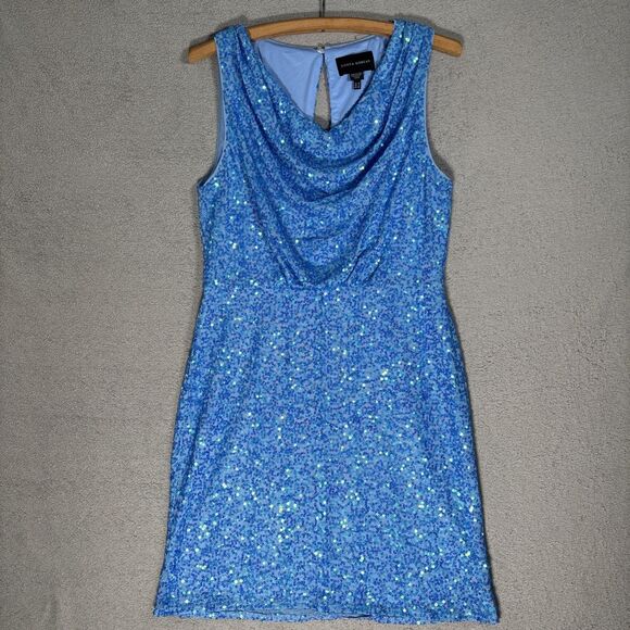 Donna Morgan Dresses & Skirts - Donna Morgan Women’s Dress Size 10 Blue Sequin Dress Cowl Neck Sleeveless Party